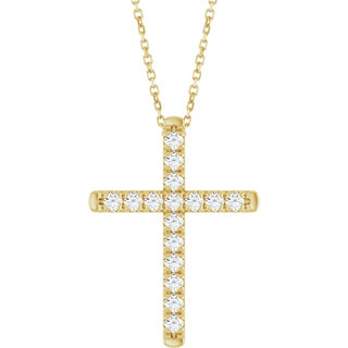 14K Yellow 1/2 CTW Natural Diamond French-Set Cross 16-18" Necklace