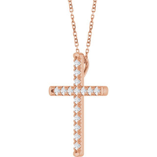 14K Rose 1/2 CTW Natural Diamond French-Set Cross 16-18" Necklace