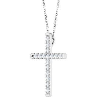 Sterling Silver 1/2 CTW Natural Diamond French-Set Cross 16-18" Necklace