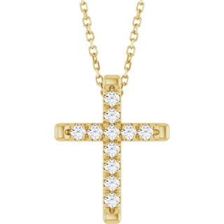 14K Yellow 1/4 CTW Natural Diamond French-Set Cross 16-18" Necklace