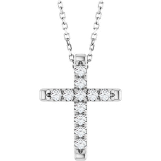 Sterling Silver 1/5 CTW Natural Diamond French-Set Cross 16-18" Necklace