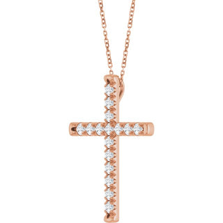 14K Rose 1 CTW Natural Diamond French-Set Cross 16-18" Necklace