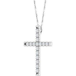 14K White 1 CTW Natural Diamond French-Set Cross 16-18" Necklace