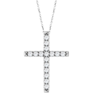 14K White 1 CTW Natural Diamond French-Set Cross 16-18" Necklace