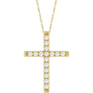14K Yellow 3/4 CTW Natural Diamond French-Set Cross 16-18" Necklace