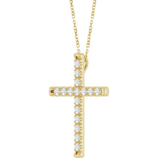 14K Yellow 3/4 CTW Natural Diamond French-Set Cross 16-18" Necklace