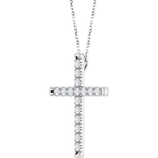 14K White 3/4 CTW Natural Diamond French-Set Cross 16-18" Necklace