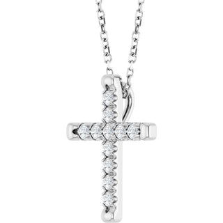 Sterling Silver 1/4 CTW Natural Diamond French-Set Cross 16-18" Necklace