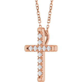 14K Rose 1/4 CTW Natural Diamond French-Set Cross 16-18" Necklace