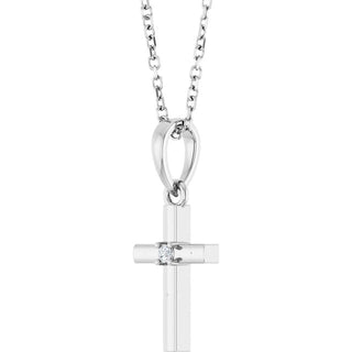 Platinum .015 CT Natural Diamond Cross 16-18" Necklace
