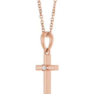 14K Rose .015 CT Natural Diamond Cross 16-18" Necklace