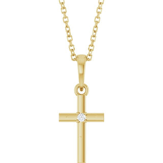14K Yellow .015 CT Natural Diamond Cross 16-18" Necklace