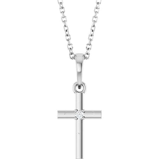 Sterling Silver .015 CT Natural Diamond Cross 16-18" Necklace