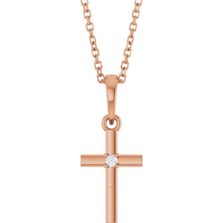 14K Rose .015 CT Natural Diamond Cross 16-18" Necklace