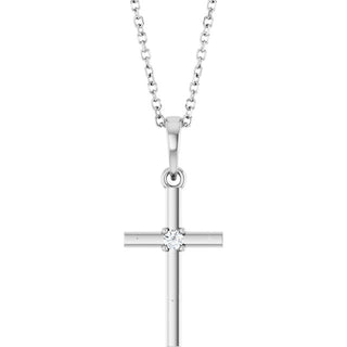Platinum .03 CT Natural Diamond Cross 16-18" Necklace 