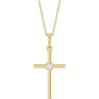 14K Yellow .06 CT Natural Diamond Cross 16-18" Necklace 