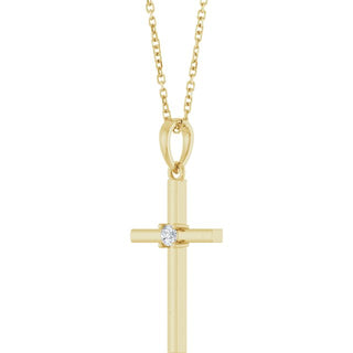 14K Yellow .06 CT Natural Diamond Cross 16-18" Necklace 