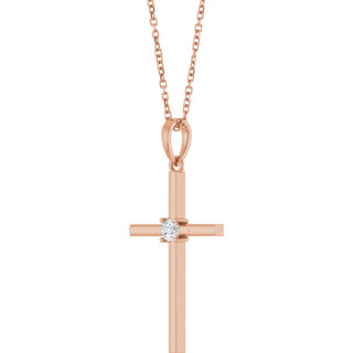 14K Rose 1/10 CT Natural Diamond Cross 16-18" Necklace