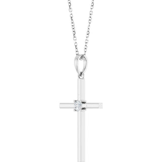 Platinum 1/10 CT Natural Diamond Cross 16-18" Necklace