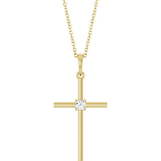 14K Yellow 1/10 CT Natural Diamond Cross 16-18" Necklace