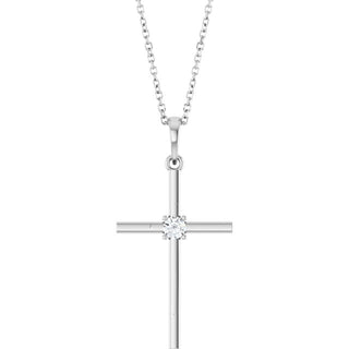 14K White 1/10 CT Natural Diamond Cross 16-18" Necklace