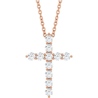 14K Rose 3/8 CTW Natural Diamond Cross 16-18" Necklace