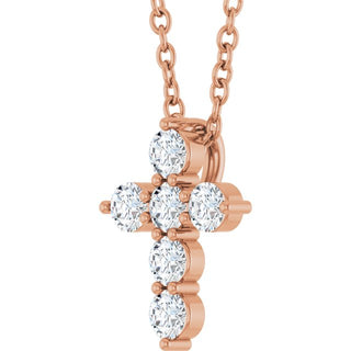 14K Rose 1/4 CTW Lab-Grown Diamond Cross 16-18" Necklace