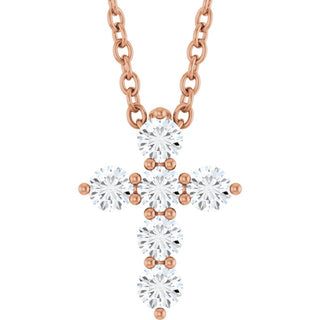 14K Rose 1/4 CTW Natural Diamond Cross 16-18" Necklace