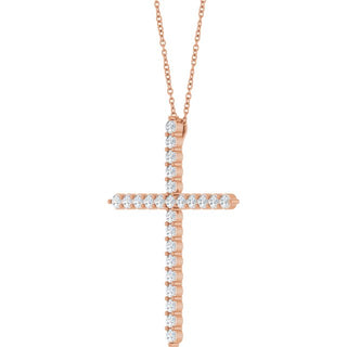 14K Rose 1 CTW Natural Diamond Cross 16-18" Necklace