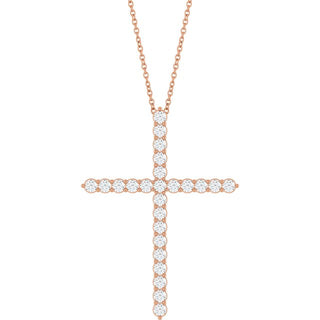 14K Rose 1 CTW Natural Diamond Cross 16-18" Necklace