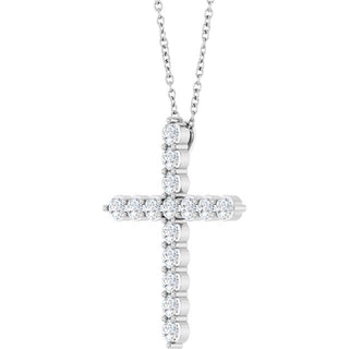 14K White 3/4 CTW Natural Diamond Cross 16-18" Necklace
