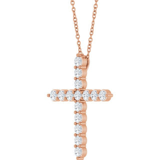 14K Rose 3/4 CTW Natural Diamond Cross 16-18" Necklace