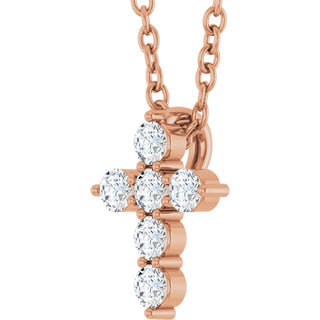14K Rose 1/6 CTW Lab-Grown Diamond Cross 16-18" Necklace