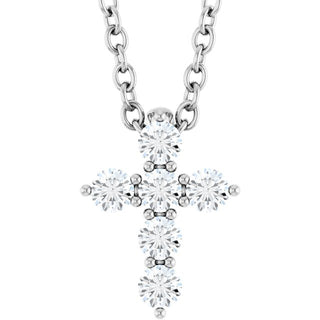 14K White 1/6 CTW Natural Diamond Cross 16-18" Necklace