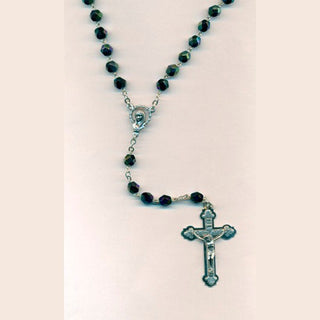 6mm Black Glass Rosary with triple layer Crucifix Boxed