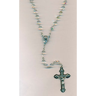 6mm Clear Glass Rosary with triple layer Crucifix Boxed