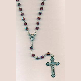 6mm Amethyst Glass Rosary with triple layer Crucifix Boxed