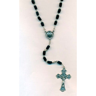 8mm Black wood rosary with Sacred Heart center and Crucifix