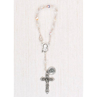 4-Pack - 6mm Glass Clear Auto Rosary with Premium Centerpiece and Crucifix with St Christopher Pendant