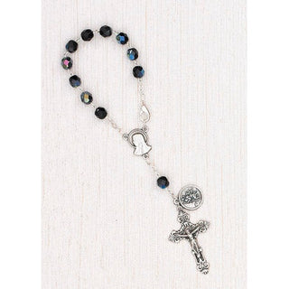 4-Pack - 6mm Glass Black Auto Rosary with Premium Centerpiece and Crucifix with St Christopher Pendant