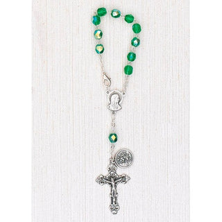 4-Pack - 6mm Glass Green Auto Rosary with Premium Centerpiece and Crucifix with St Christopher Pendant