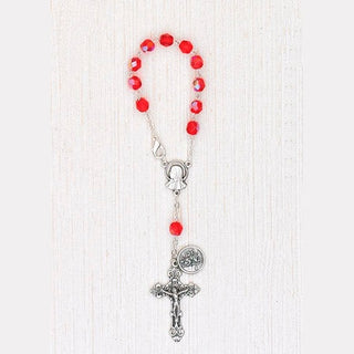 4-Pack - 6mm Glass Red Auto Rosary with Premium Centerpiece and Crucifix with St Christopher Pendant