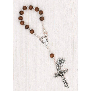 4-Pack - 6mm Wood Auto Rosary with Premium Centerpiece and Crucifix with St Christopher Pendant