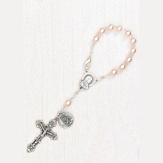 4-Pack - 6mm Glass Pearl Auto Rosary with Premium Centerpiece and Crucifix with St Christopher Pendant