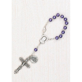 4-Pack - 6mm Purple Pearl Auto Rosary with Premium Centerpiece and Crucifix with St Christopher Pendant