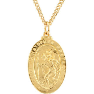 24K Yellow Gold-Plated Sterling Silver 29x19 mm Saint Christopher Medal 24" Necklace