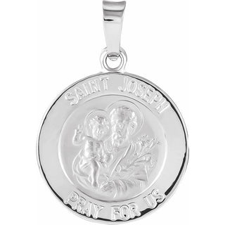 14K White 15 mm Round Saint Joseph Medal  