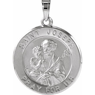 14K White 18 mm Round Saint Joseph Medal  