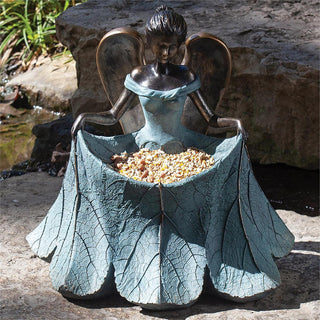 13.25-Inch Angel Curtsy Bird Bath Bronze Blue Patina