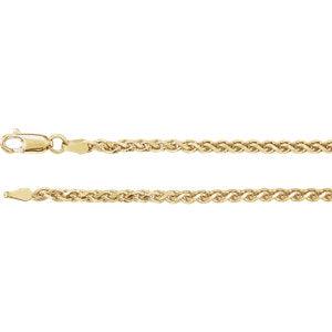 24-inch Diamond Cut Wheat Chain with Lobster Clasp - 14K Yellow Gold